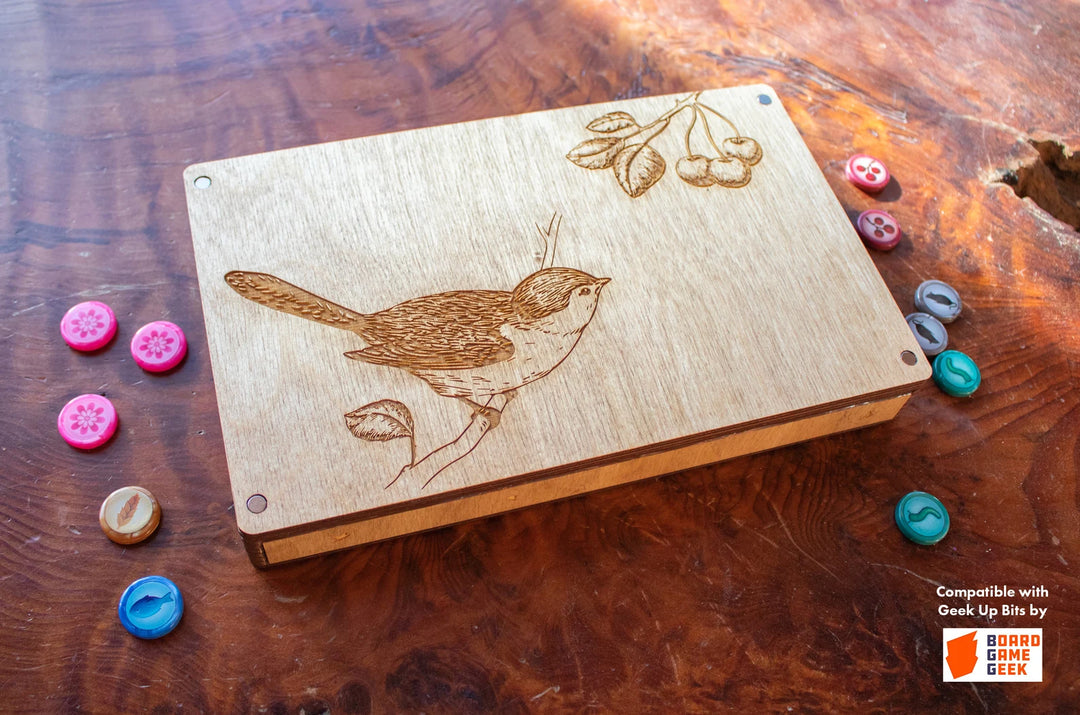 Strata Strike - Wooden Wingspan Resource Storage Box for use with the board game Wingspan, sold at the BoardGameGeek Store