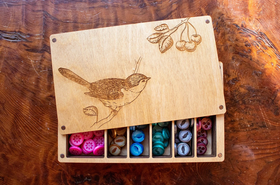 Strata Strike - Wooden Wingspan Resource Storage Box for use with the board game Wingspan, sold at the BoardGameGeek Store